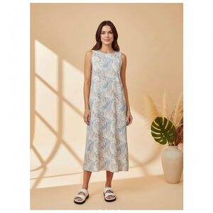 JOIE Paisley Silky Satin Sleeveless Slip Midi Dress Size XL Silver Blue